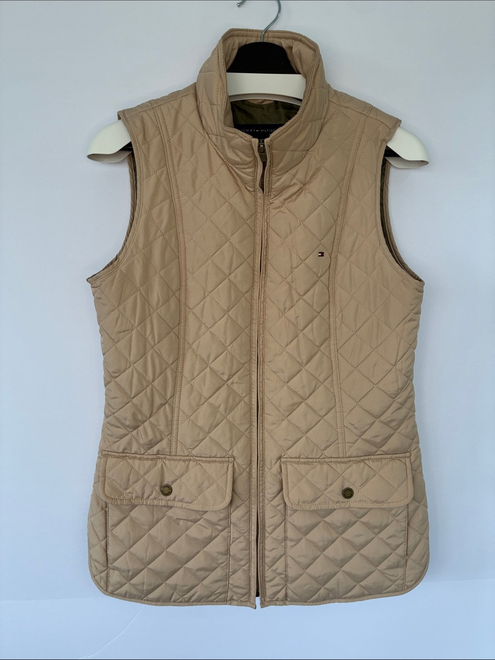 Tommy Hilfiger Women’s Tan Khaki Beige Diamond Quilted Vest Small